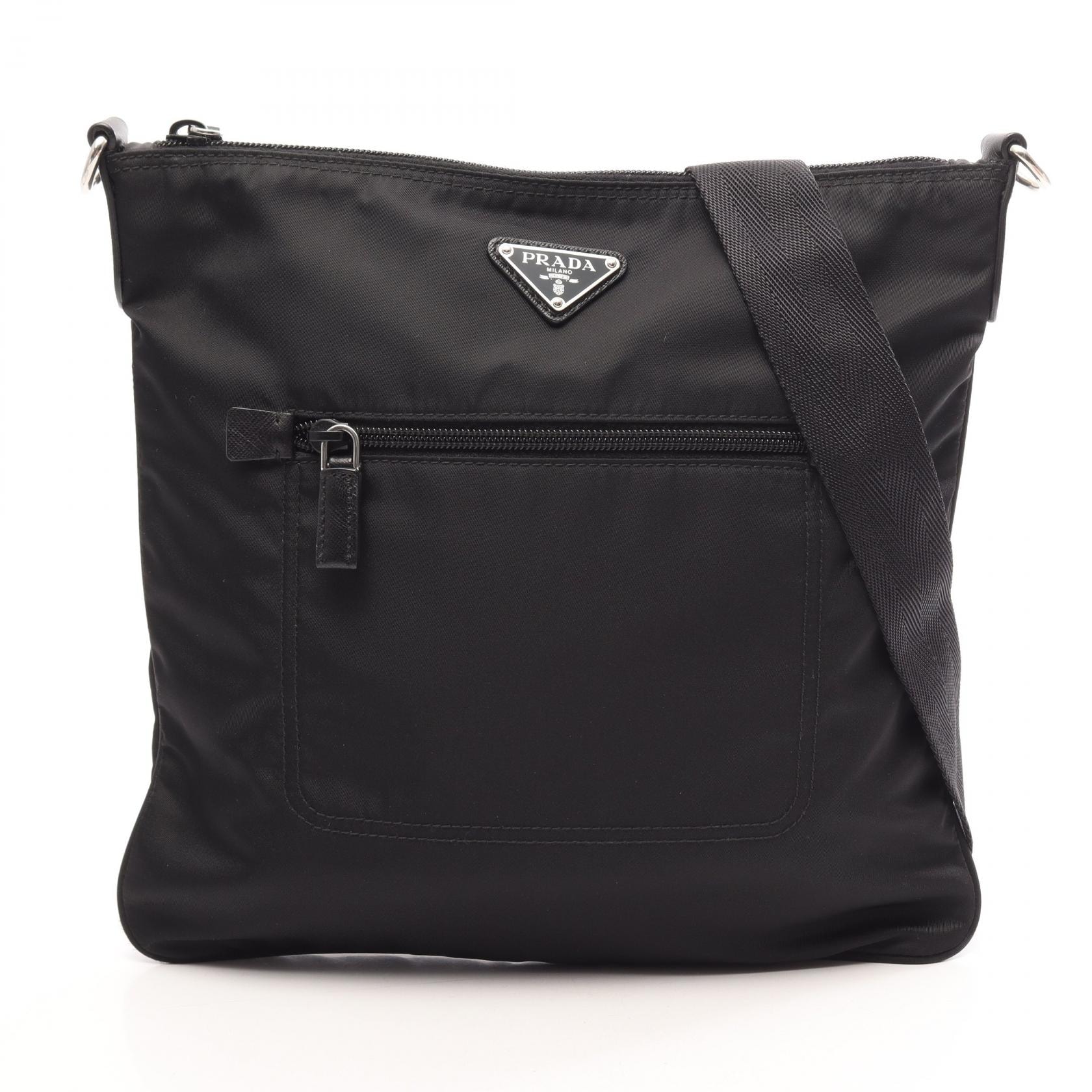 プラダ PRADA 三角プレート ショルダーバッグ バッグ ナイロン レディース ブラック系 【中古】