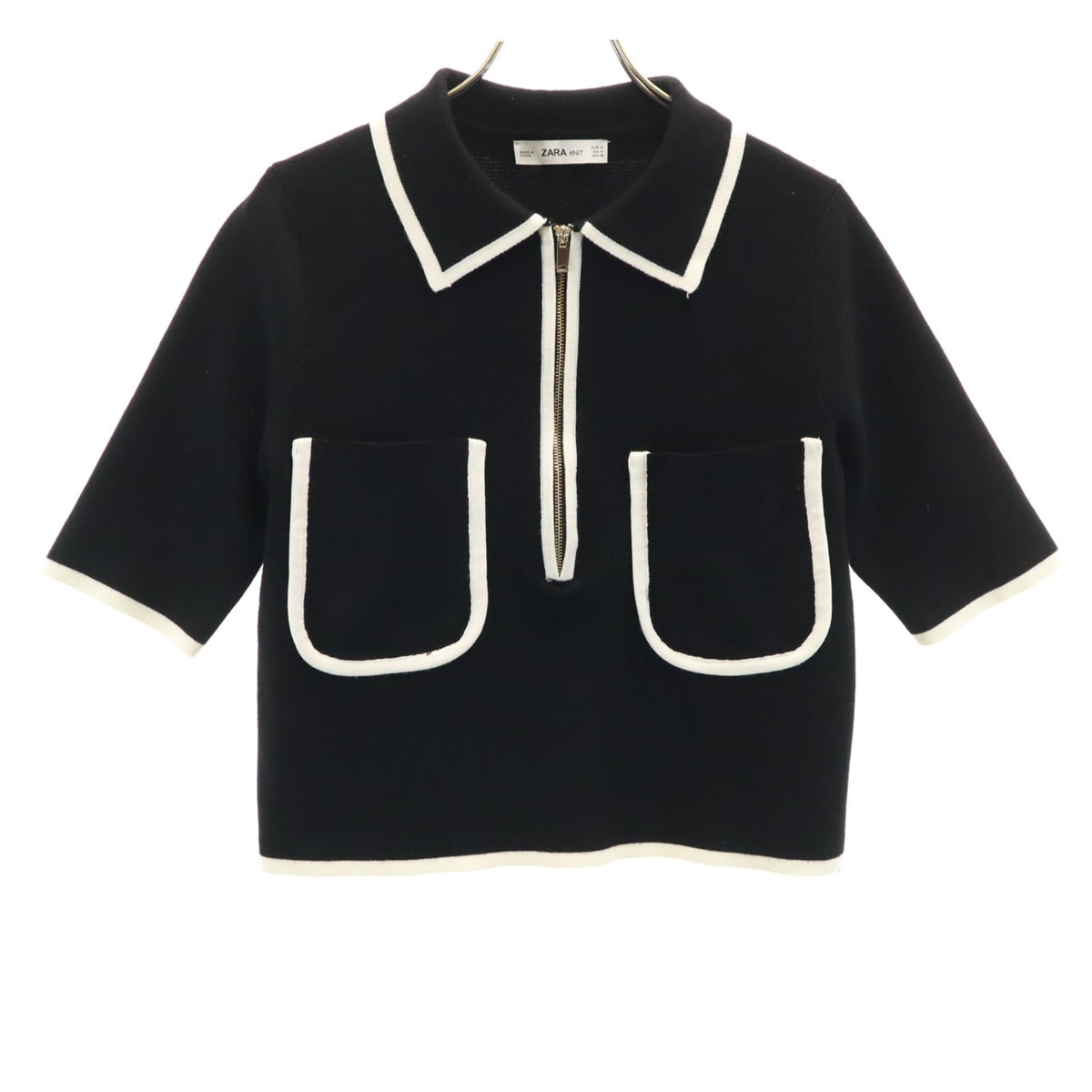 ZARA ザラ 半袖 ハーフジップ ニット シャツ M ブラック