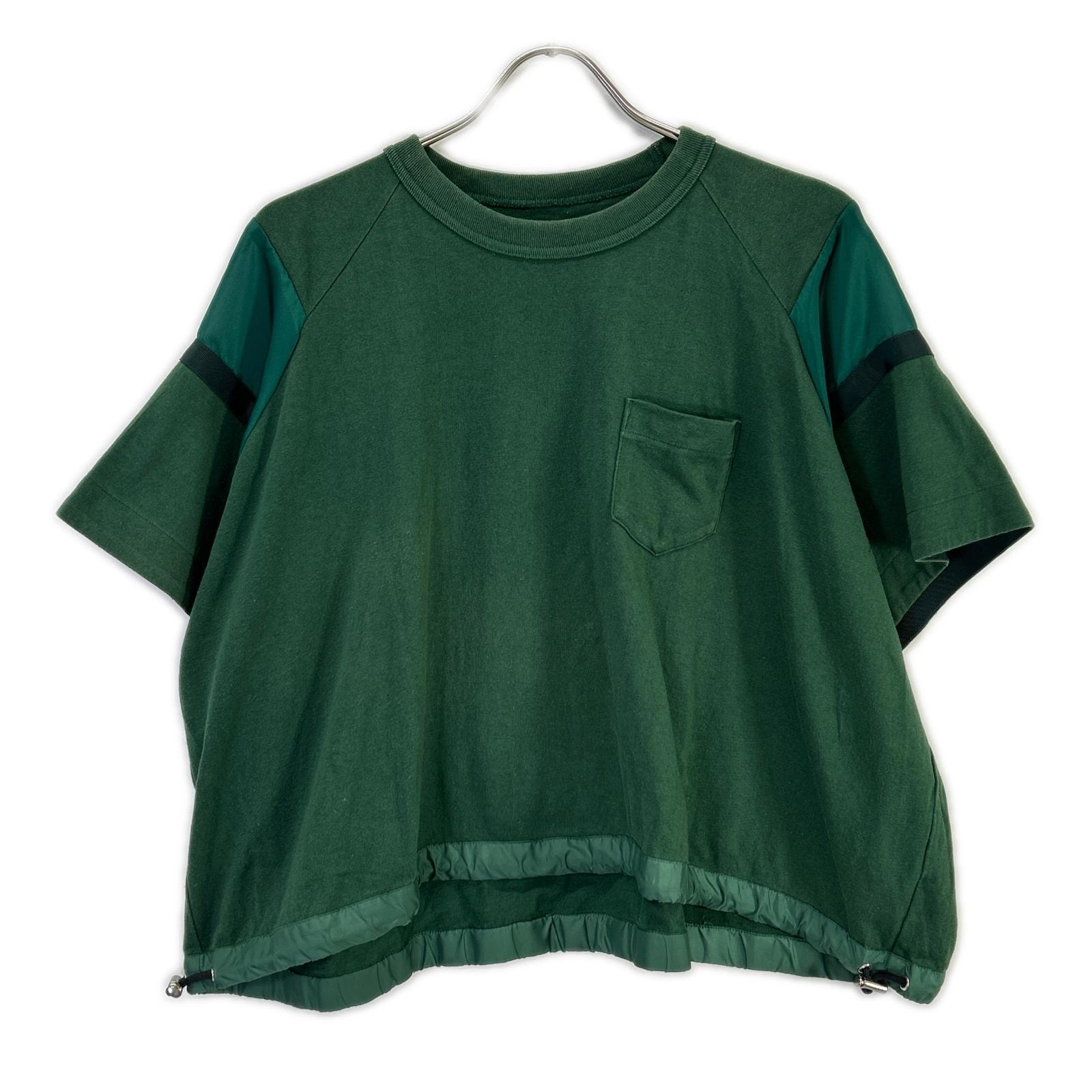 サカイ 23-06567 グリーン コットン ドローコード Solid Satin Cotton Jersey T-SHIRT 2