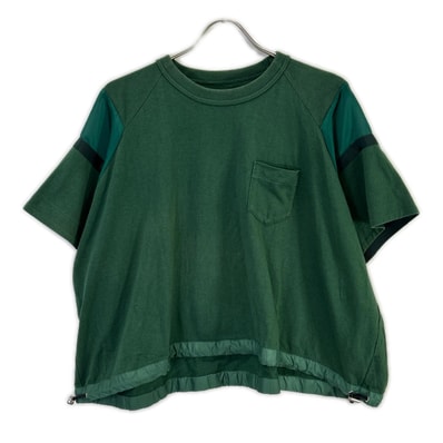 サカイ 23-06567 グリーン コットン ドローコード Solid Satin Cotton Jersey T-SHIRT 2