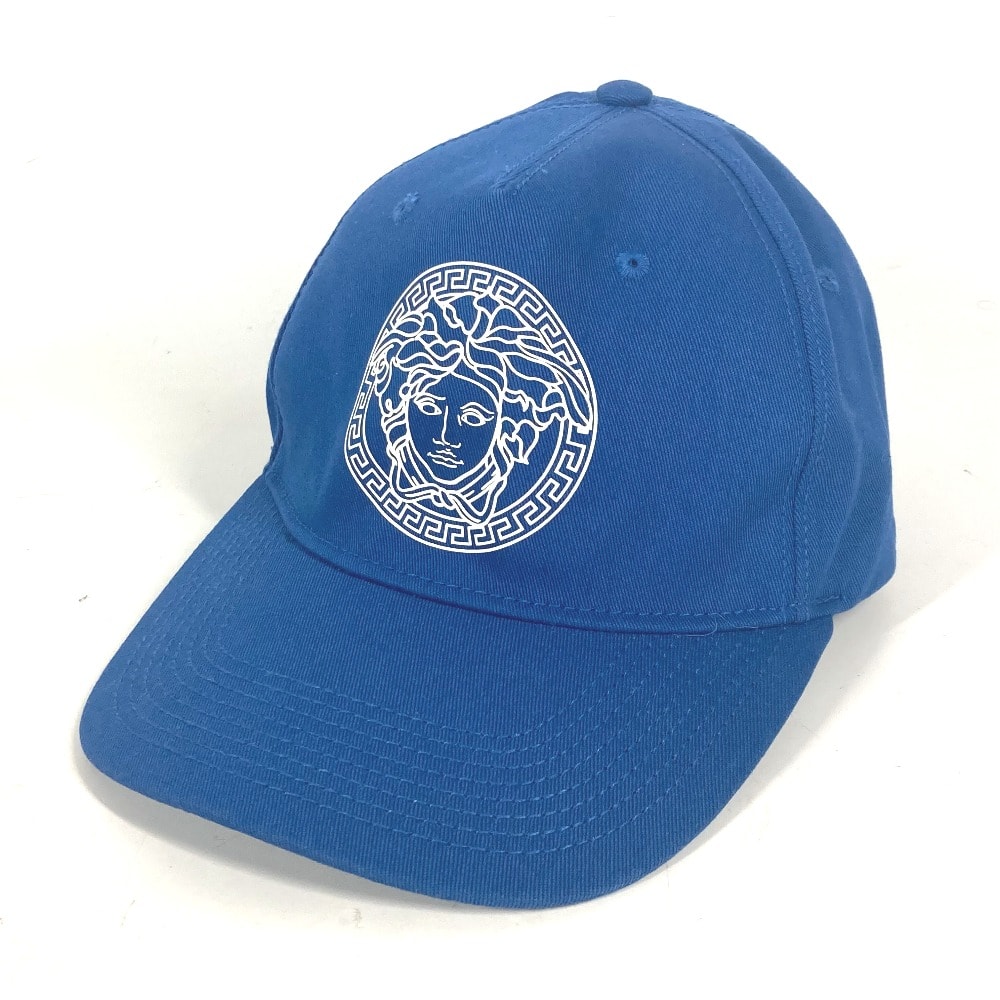 ヴェルサーチ VERSACE メデューサ バイカラー ロゴ 帽子 キャップ帽 ベースボール キャップ コットン ブルー