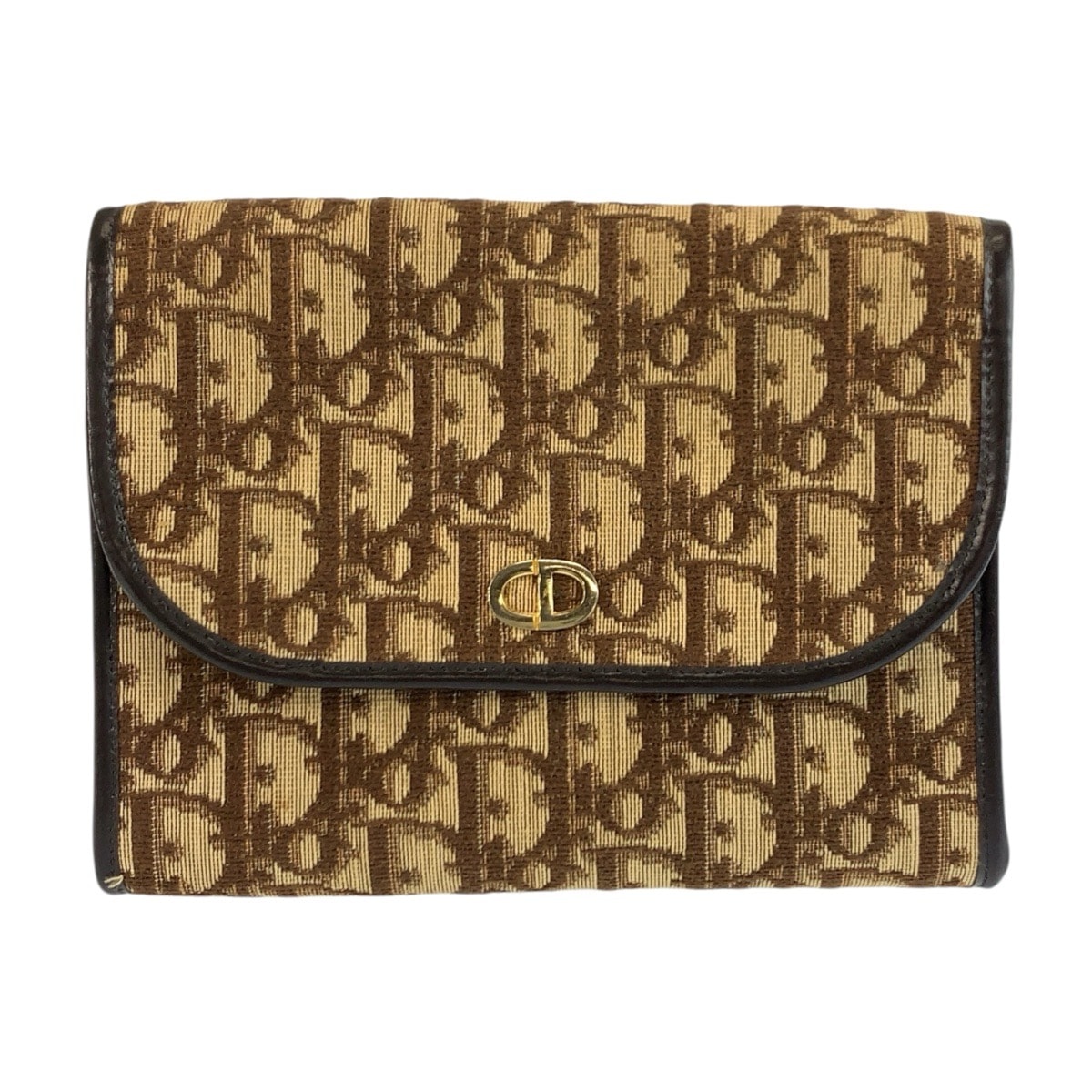 美品 Christian Dior クリスチャンディオール トロッター ブラウン ベージュ ゴールド金具 キャンバス クラッチバッグ ポーチ 602879 【中古】