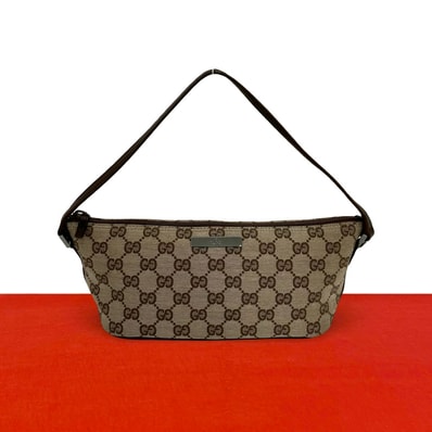 GUCCI グッチ GG 柄 ロゴ 金具 キャンバス レザー ハンドバッグ ブラウン
03572