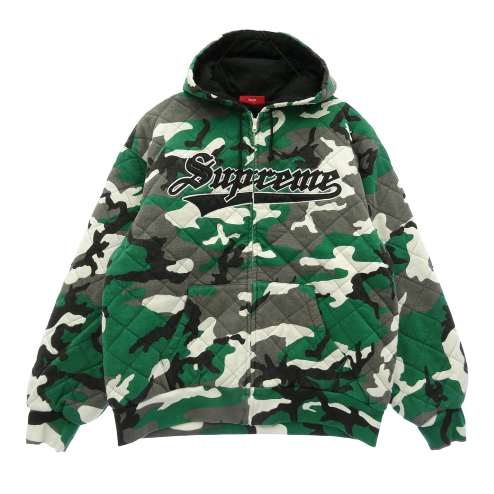 Supreme シュプリーム 25AW Quilted Zip Up Hooded Sweatshirt キルティング ジップアップ フーデッド スウェットシャツ ジップパーカー フーディー グリーン系 マルチカラー系 L【極上美品】【中古】