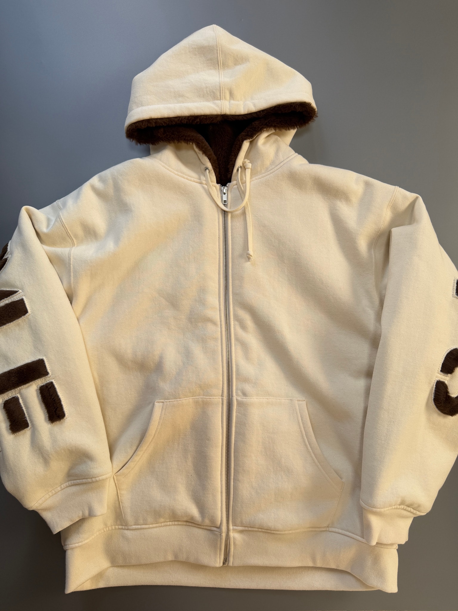Supreme Faux Fur Lined Zip Up Hooded Sweatshirt "Natural"