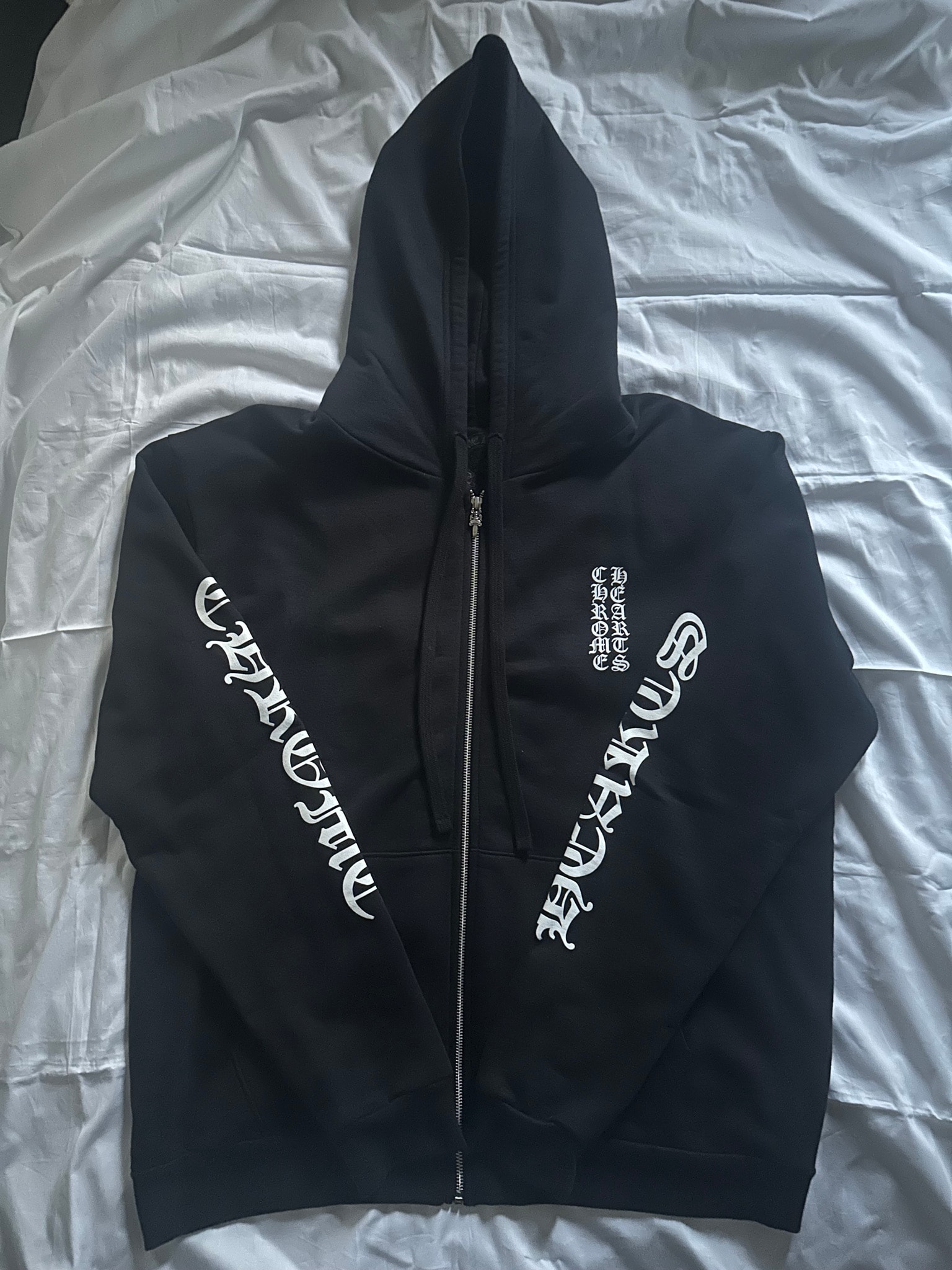 Chrome Hearts Vertical Logo Fleece Zip Up Hoodie "Black"