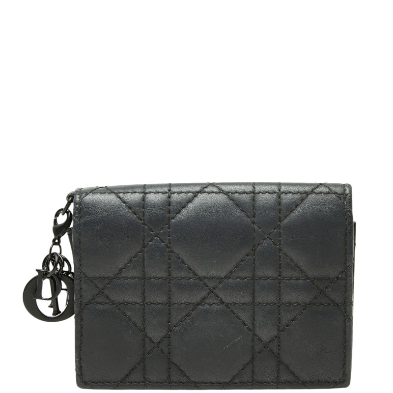 ディオール カナージュ レディディオール Bloom カードケース カードホルダー 名刺入れ ブラック レザー レディース Dior 【中古】