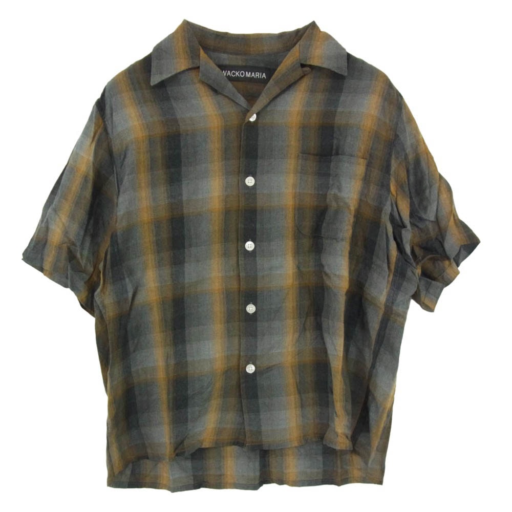 WACKO MARIA ワコマリア 26SS-WMS-OC09 OMBRE CHECK OPEN COLLAR SHIRT S/S オンブレ チェック レーヨン オープンカラー 開襟 半袖 シャツ ブラウン ブラウン系 S【美品】【中古】