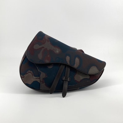 Christian Dior(クリスチャンディオール) ×ピーター ドイグ サドルフラップ カモフラージュプリント レザー 2WAY ハンドバッグ マルチカラー