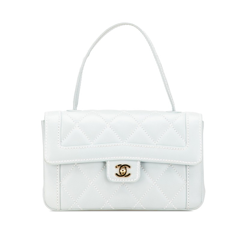 シャネル ココマーク ワイルドステッチ ハンドバッグ ライトブルー ラムスキン レディース CHANEL 【中古】