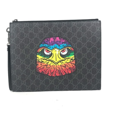 グッチ GUCCI BESTIARY ベスティアリー 547084 GGスプリーム カバン ポーチ ストラップ付 クラッチバッグ GGスプリームキャンバス ブラック