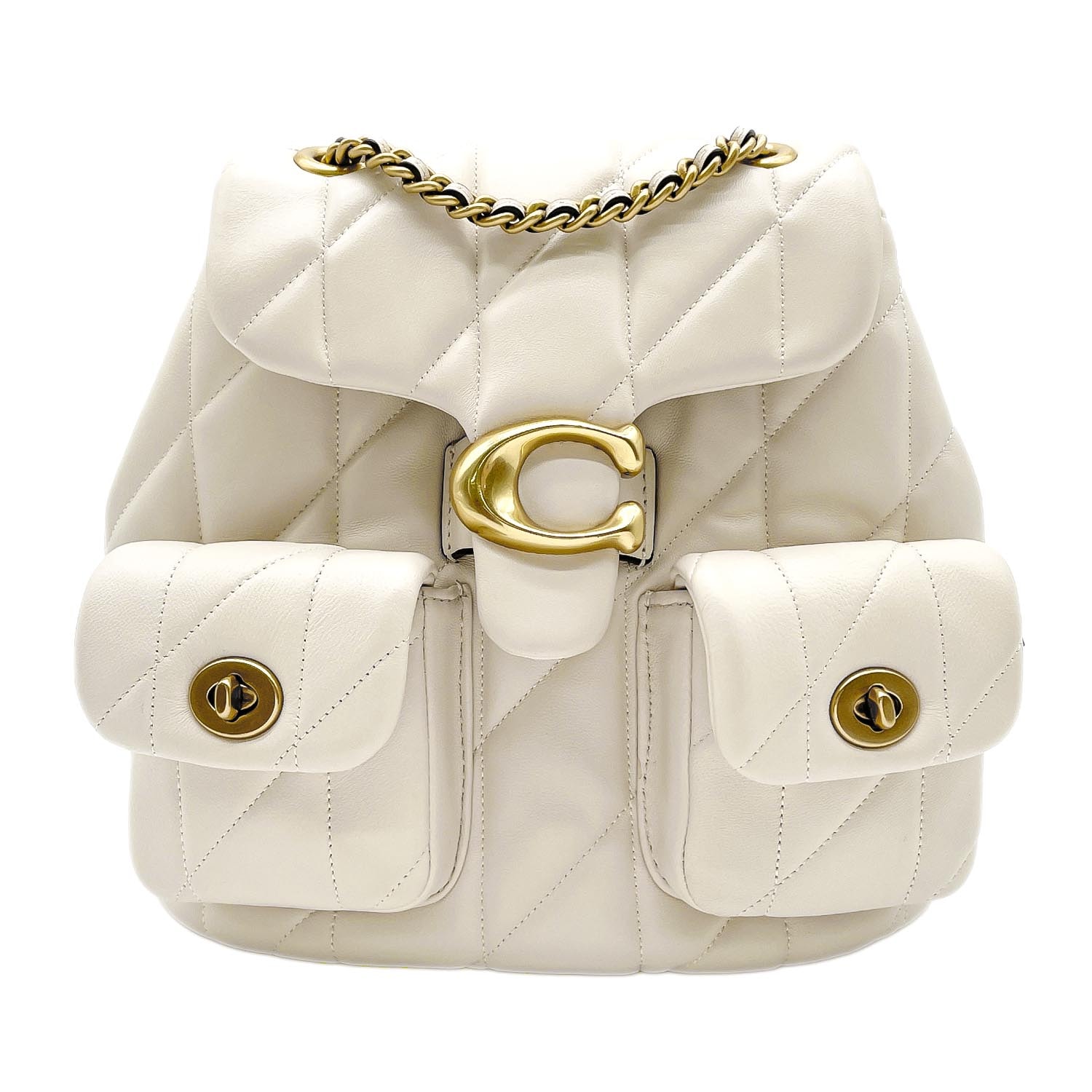 COACH コーチ タビー バックパック キルティング リュック・デイパック
 チェーンショルダー CU076 レザー ホワイト レディース
 【中古】
