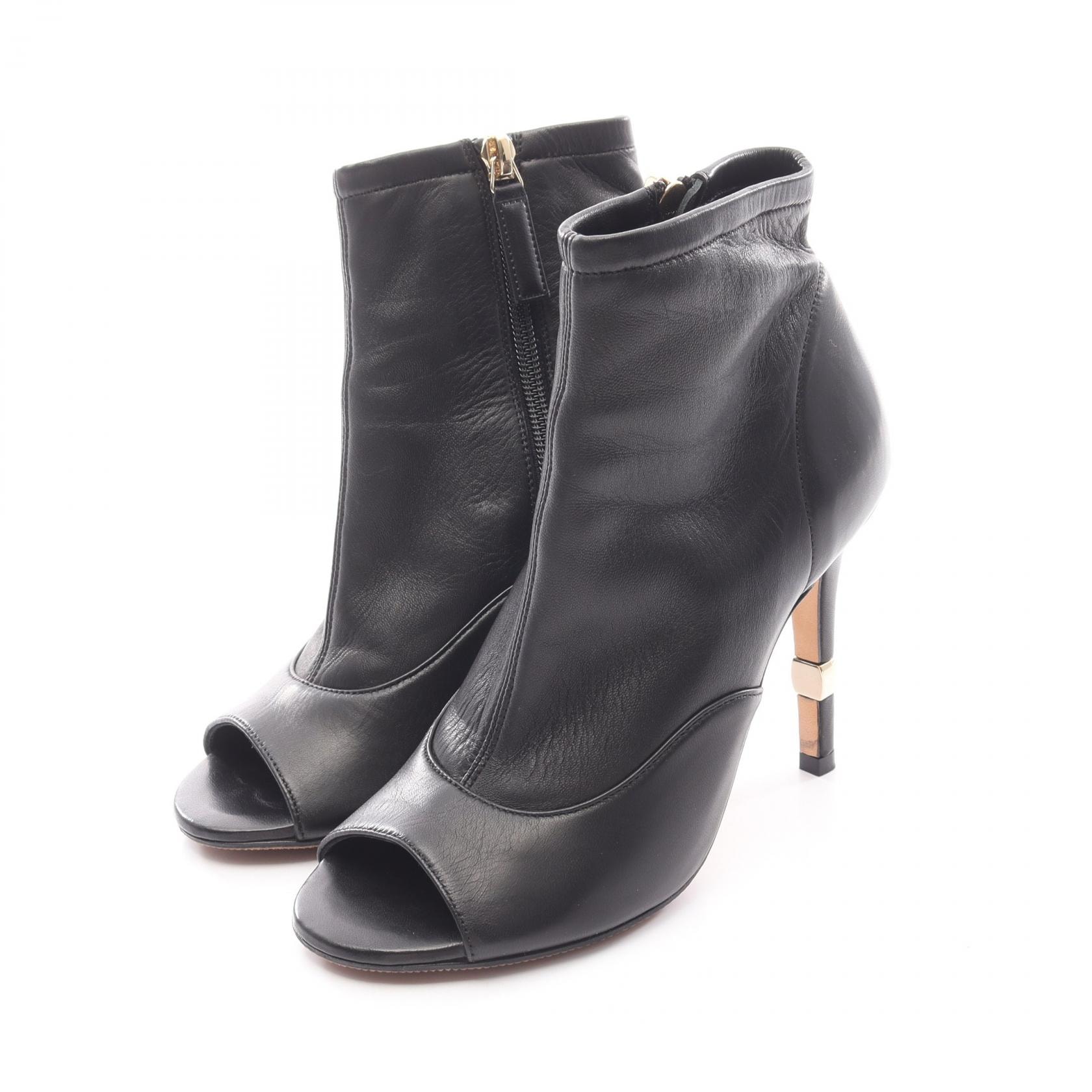 シャネル CHANEL ココマーク ショート オープントゥ ブーツ 靴 レザー レディース ブラック系 / ゴールド系 G34380 【中古】