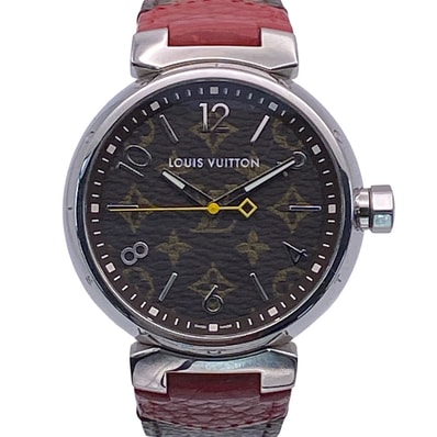 LOUIS VUITTON ルイ・ヴィトン タンブール モノグラム QZ 腕時計 腕時計 QA072 ステンレススチール モノグラム ブラウン レッド メンズ【中古】