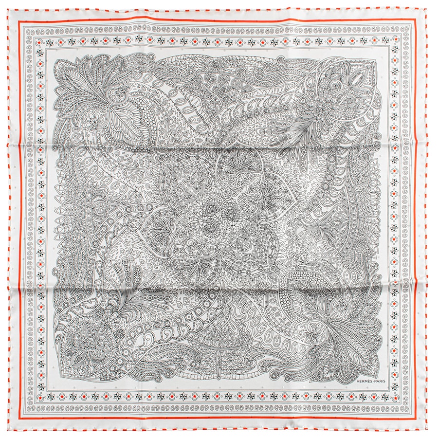 HERMES エルメス スカーフ カレ55 シルクバンダナ Le Jardin de la Maharani Bandana マハラニの庭 バンダナ 043998S 02 シルク ホワイト ブラック【中古】