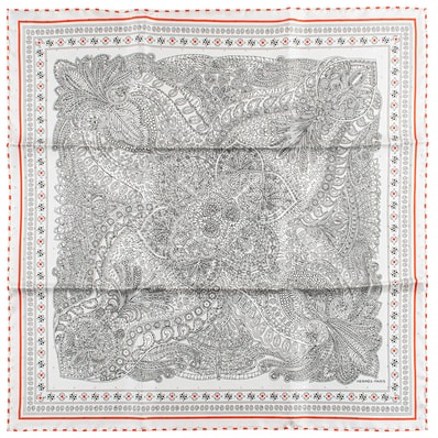 HERMES エルメス スカーフ カレ55 シルクバンダナ Le Jardin de la Maharani Bandana マハラニの庭 バンダナ 043998S 02 シルク ホワイト ブラック【中古】