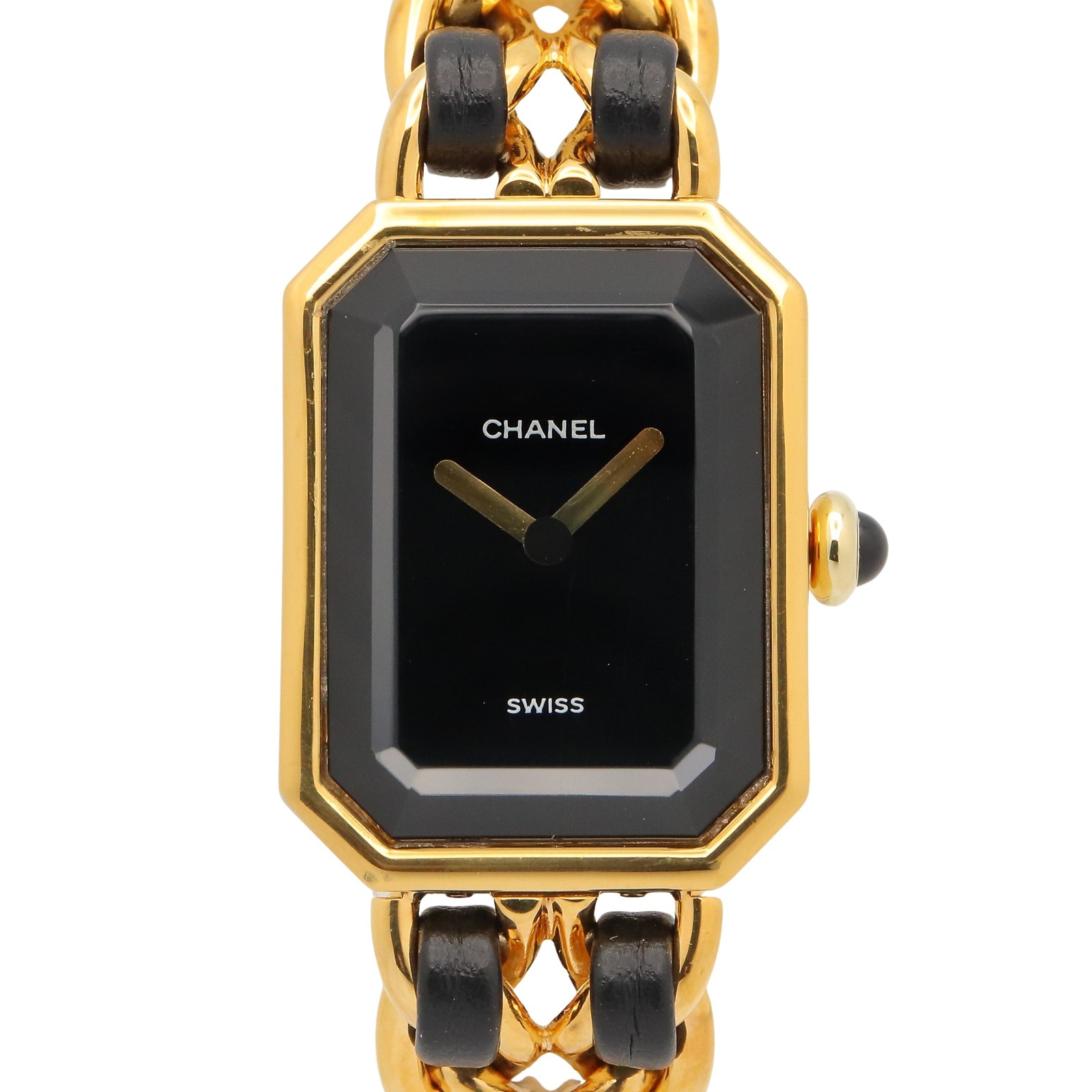 シャネル CHANEL プルミエール S 腕時計 時計 GP(ゴールドメッキ) レザー レディース ブラック系 H0001 【中古】