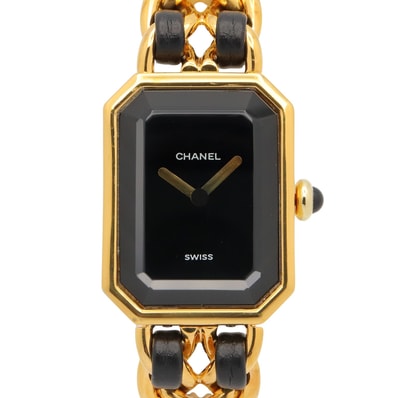 シャネル CHANEL プルミエール S 腕時計 時計 GP(ゴールドメッキ) レザー レディース ブラック系 H0001 【中古】