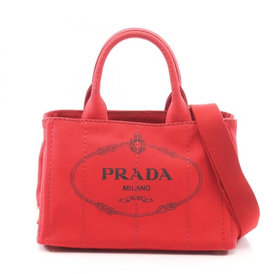 プラダ PRADA CANAPA カナパ 2WAY トートバッグ バッグ キャンバス レディース レッド系 【中古】