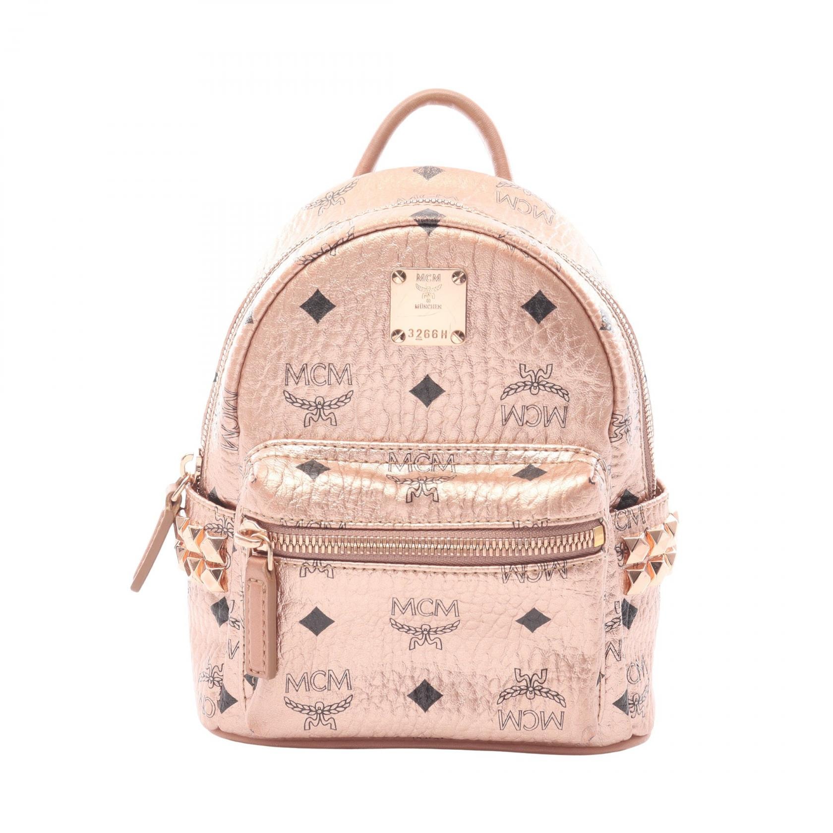 エム・シー・エム MCM STARK スターク ヴィセトス リュックサック バックパック バッグ PVCコーティングキャンバス レザー レディース ゴールド系 【中古】