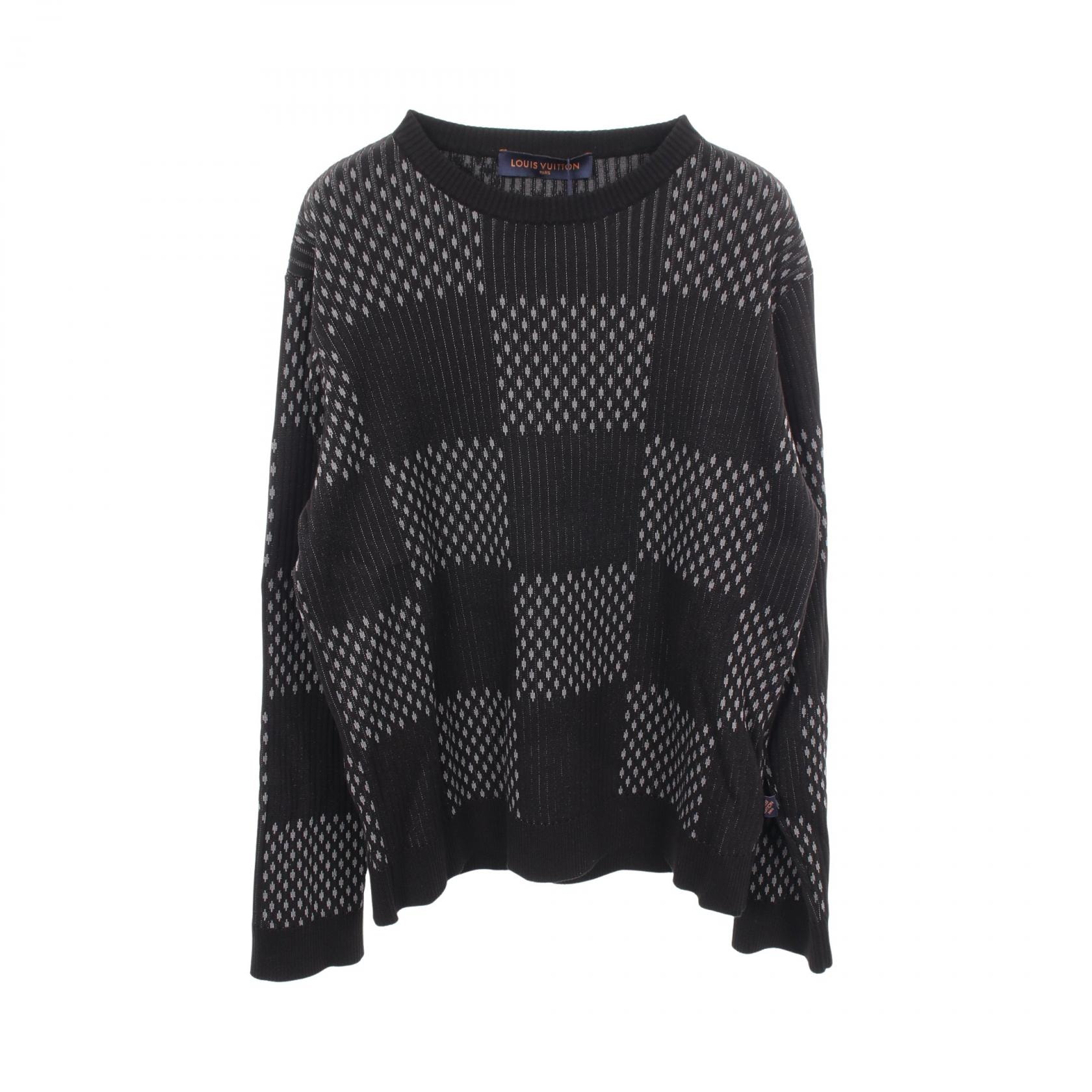 ルイ・ヴィトン LOUIS VUITTON ディストーテッド ダミエ クルーネック ニット 衣料品 トップス コットン グレー メンズ ブラック系 / グレー系 RM211M ZLV HKN16W 【中古】
