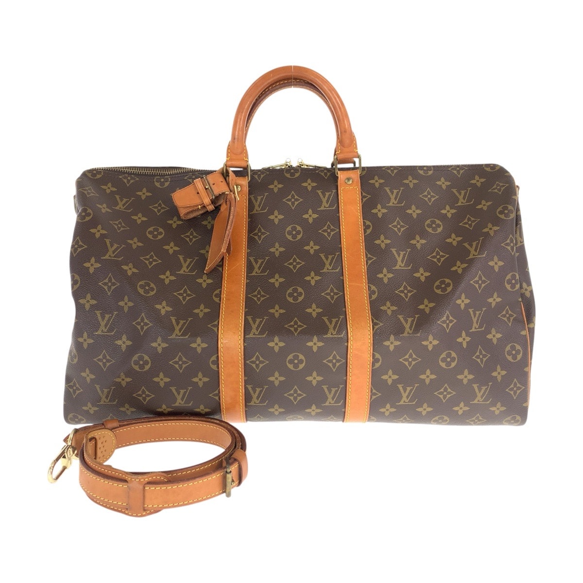 LOUIS VUITTON ルイヴィトン モノグラム キーポルバンドリエール50 ブラウン ゴールド金具 PVC レザー/ ボストンバッグ 旅行バッグ 男女兼用 1-0294753 【中古】