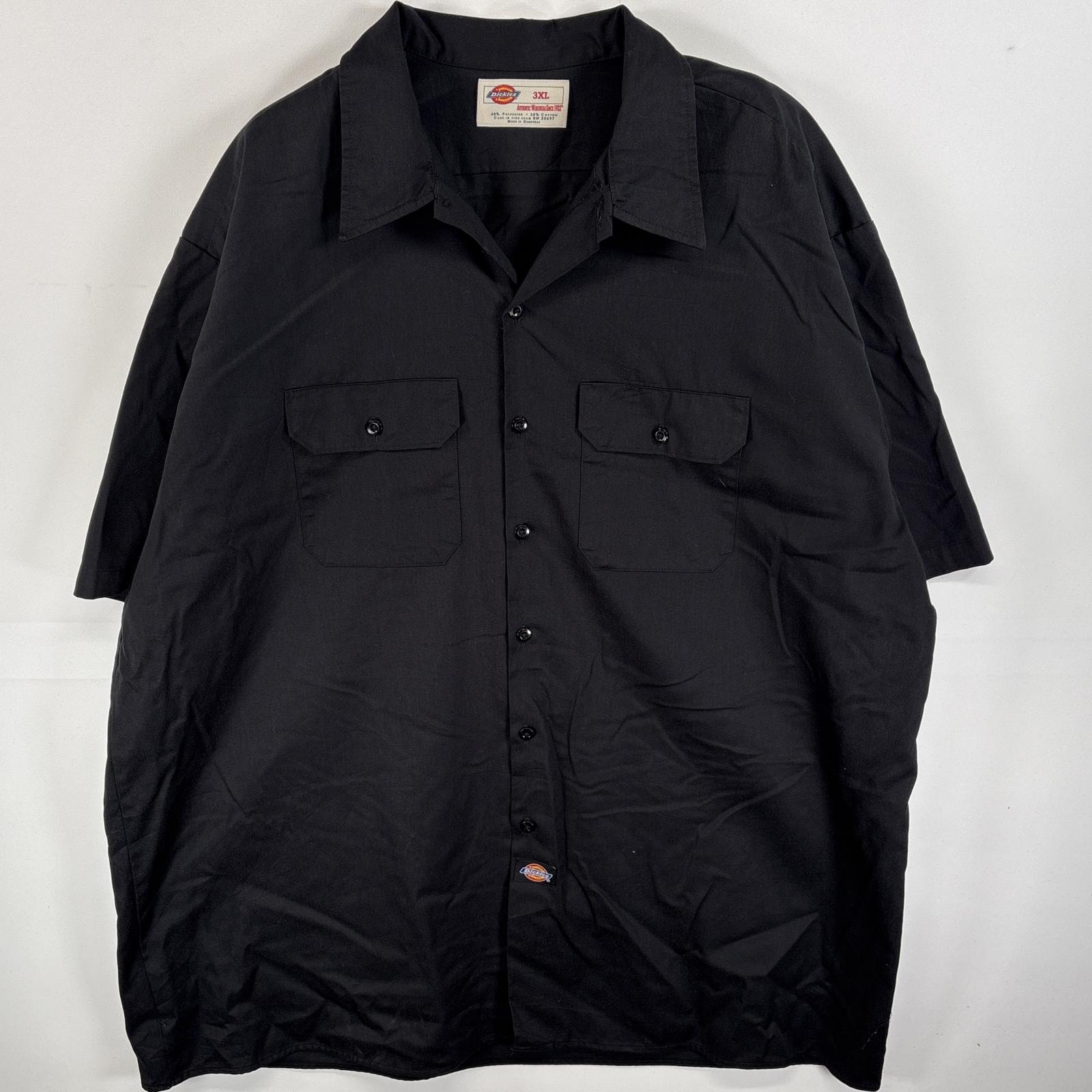 古着 ディッキーズ Dickies 半袖シャツ ワークシャツ フラップポケ ワンポイント ロゴ 3XL ブラック 無地 メンズ