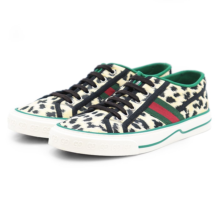 【美品】 グッチ シェリーライン レオパード スニーカー メンズ イエロー系 6 GUCCI