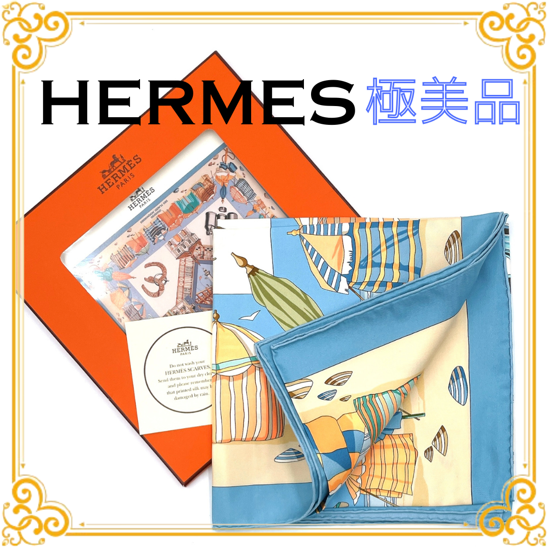 Hermes Scarf 90 Charmes Des Plages Normandes "Light Blue"
