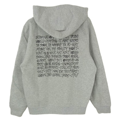 STUSSY ステューシー バックプリント プルオーバー フーディー パーカー グレー系 S【中古】