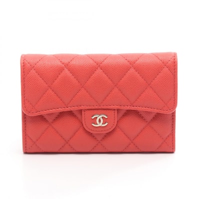 シャネル CHANEL マトラッセ 三つ折り長財布 財布 レザー カーフ(牛革) レディース レッド系 【中古】
