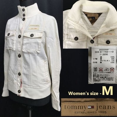 Tommy Jeans/トミーヒルフィガー★春秋/コットンジャケット/ブルゾン/アウター【レディースM/white/白】ミリタリー風/jumper/Tops/Shirts◆cBH891