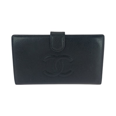 美品 CHANEL シャネル ヴィンテージ ココマーク ブラック 黒 ゴールド金具 キャビアスキン 長財布 ロングウォレット 506508 【中古】