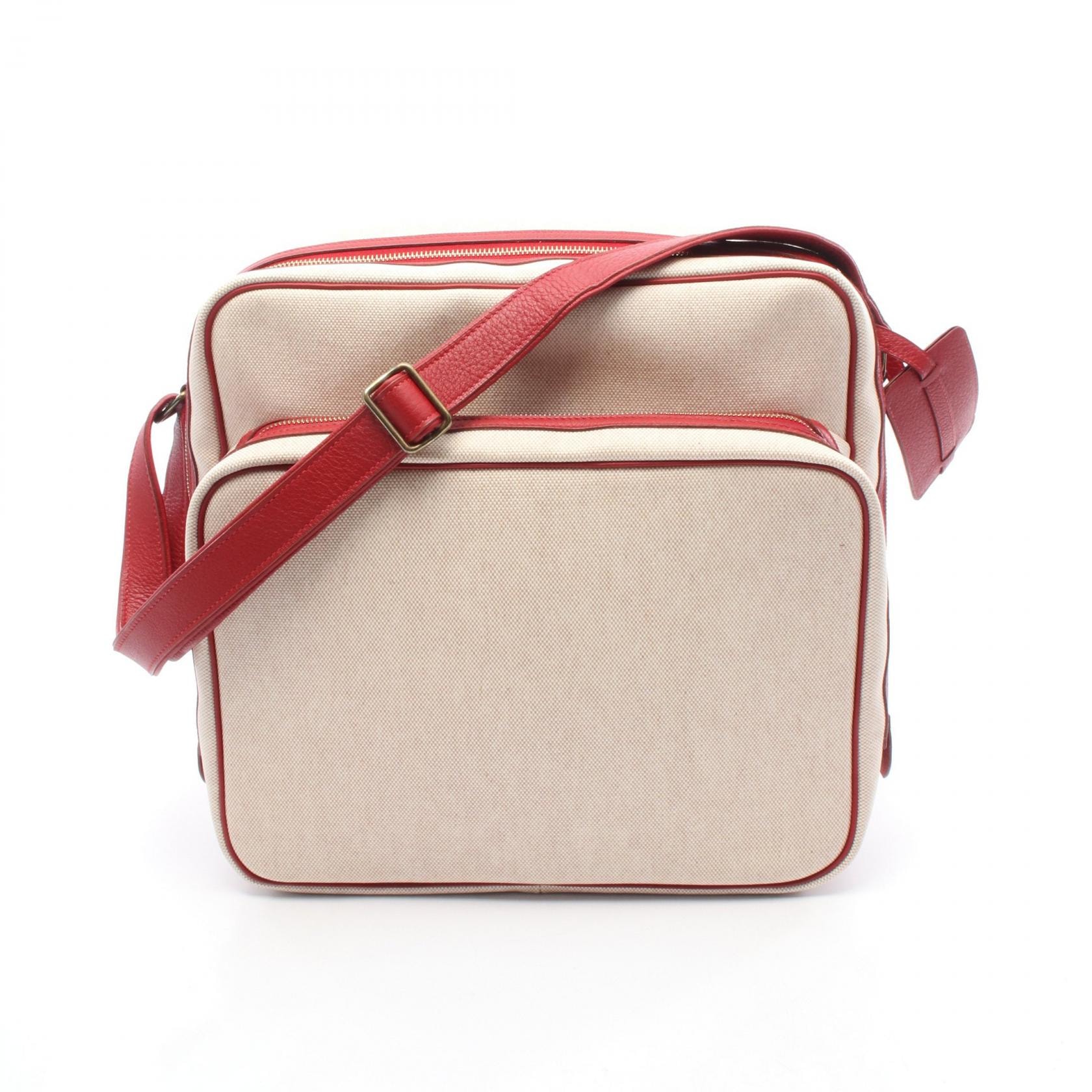 エルメス HERMES ヴィクトリア ショルダーバッグ バッグ レザー トワルアッシュ / トリヨンクレマンス トワルアッシュ ベージュ レディース アイボリー系 / レッド系 【中古】