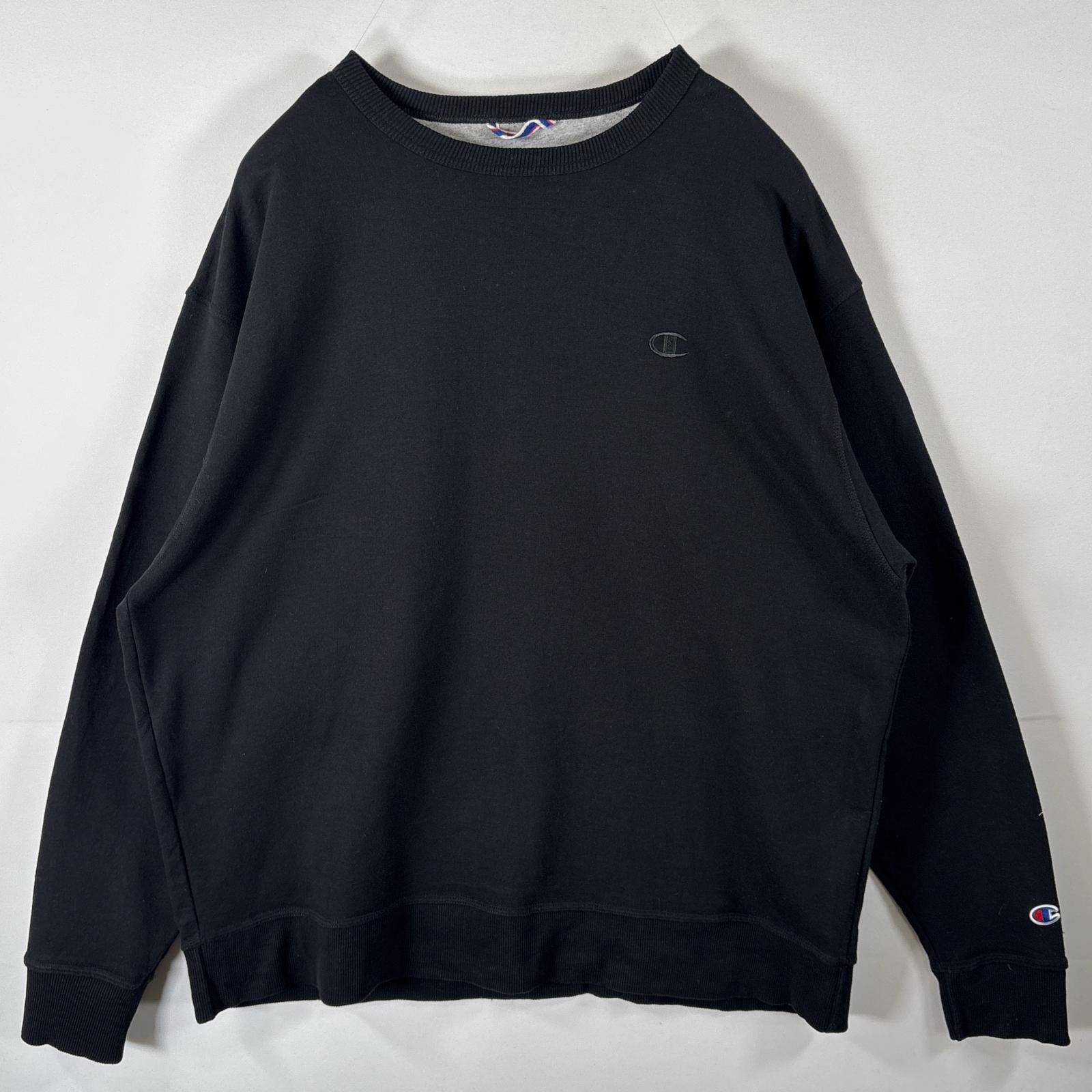 古着 チャンピオン Champion スウェット トレーナー 大きいサイズ ワンポイントロゴ刺繍 クルーネック 14041  ブラック メンズ