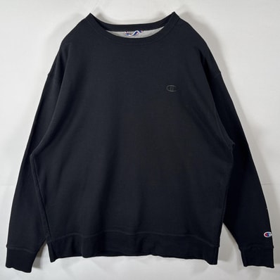 古着 チャンピオン Champion スウェット トレーナー 大きいサイズ ワンポイントロゴ刺繍 クルーネック 14041 ブラック メンズ