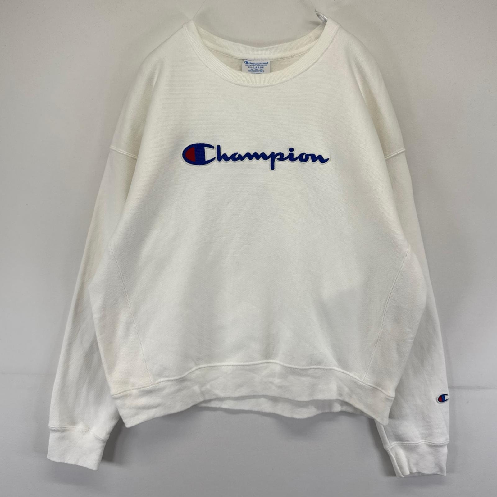 古着 チャンピオン Champion スウェット クルーネック トレーナー リバースウィーブ ビッグロゴ 2XL ホワイト系 レディース