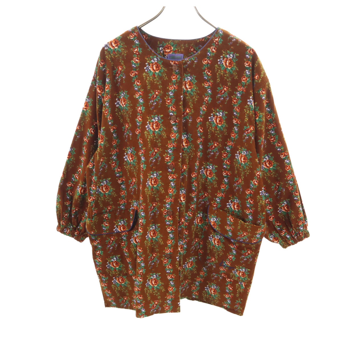 KENZO ケンゾー 90s オールド 花柄 長袖 コーデュロイ 割烹着 ウェア ブラウン エプロン