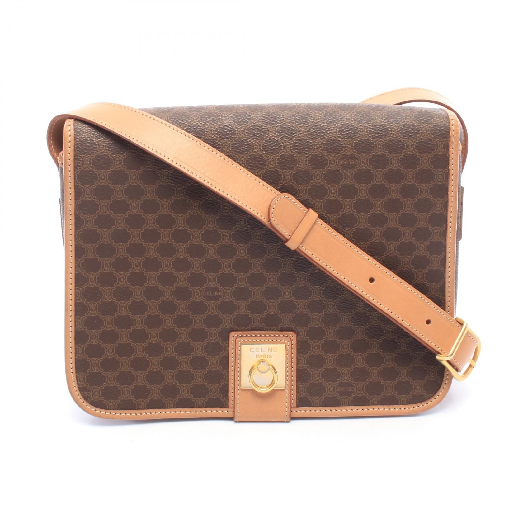 セリーヌ CELINE マカダム ショルダーバッグ バッグ PVCコーティングキャンバス レザー レディース ブラウン系 【中古】