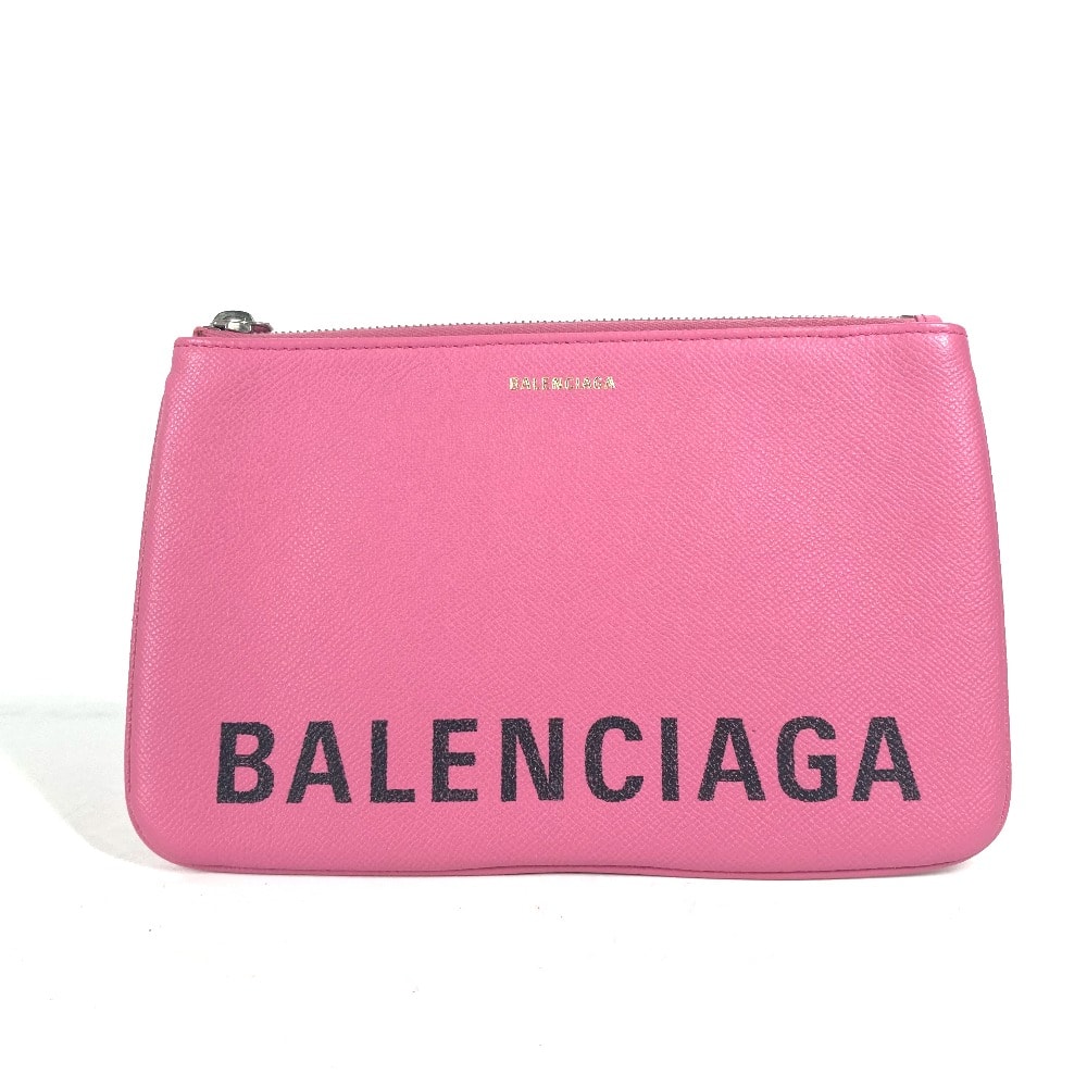 バレンシアガ BALENCIAGA VILLE ヴィル 545773 ロゴ ポーチ カバン クラッチバッグ レザー ピンク 美品
