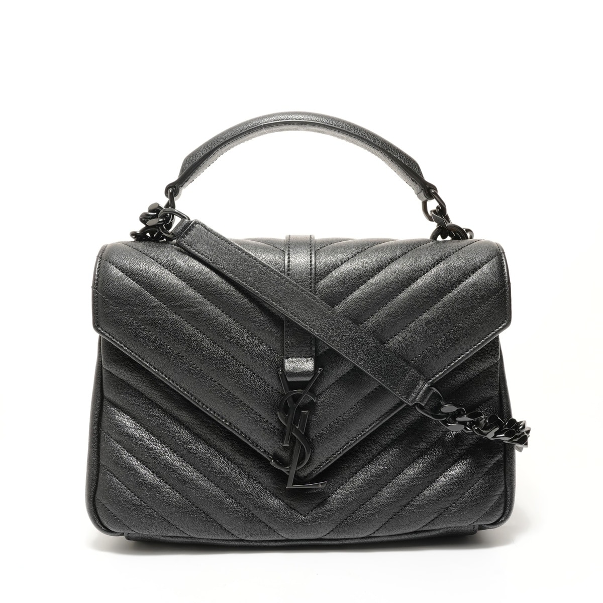 イヴ・サンローラン YSL カレッジ チェーンショルダー 2WAY レザー ショルダーバッグ【中古】