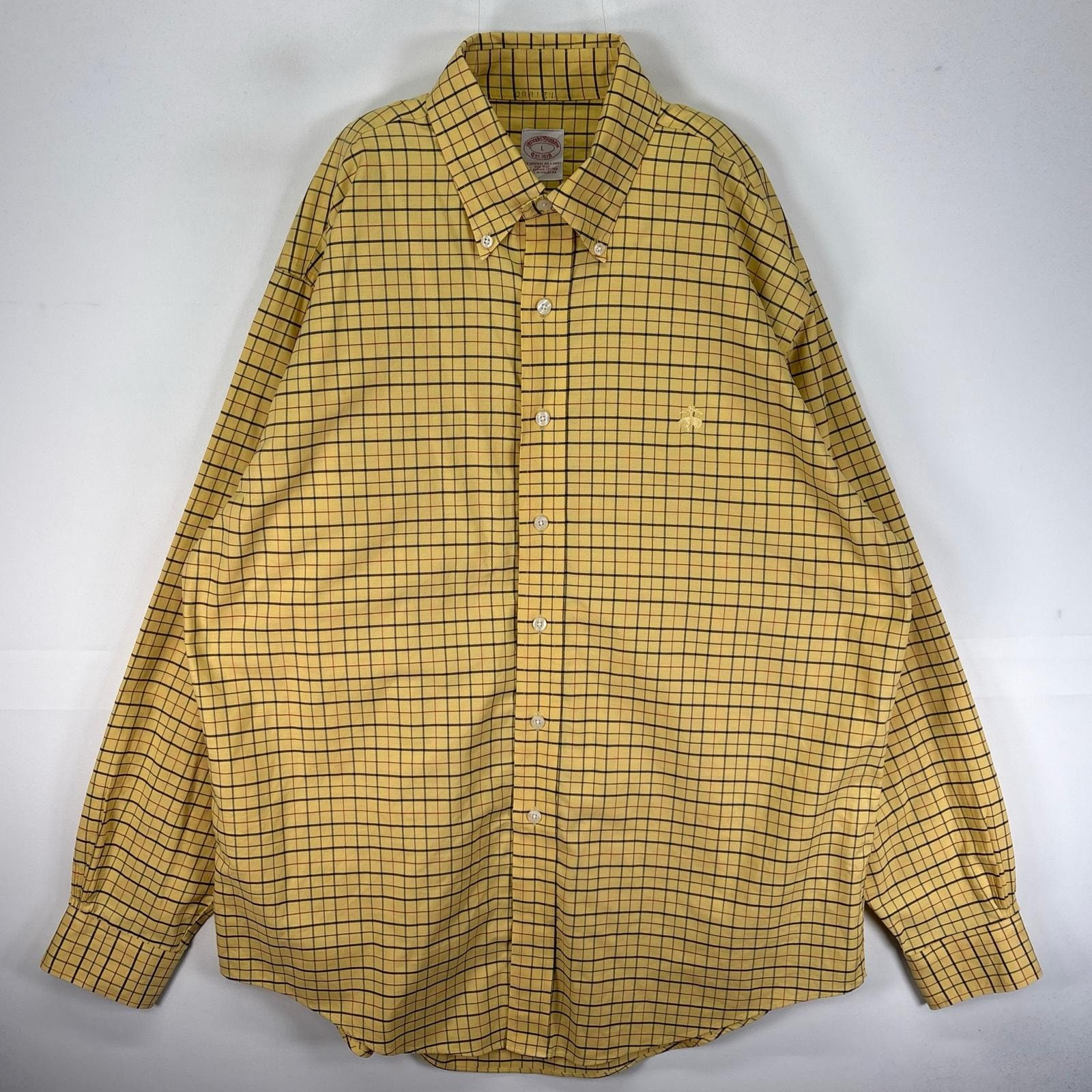 古着 ブルックスブラザーズ Brooks Brothers 長袖シャツ ボタンダウン ワンポイント L  イエロー系 チェック メンズ