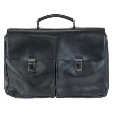 美品 PRADA プラダ ブラック 黒 ガンメタ金具 レザー ビジネスバッグ ブリーフケース 601730 【中古】