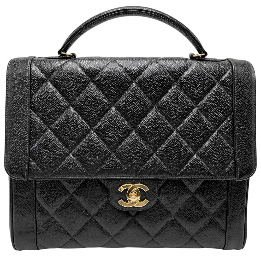 CHANEL シャネル ハンドバッグ マトラッセ ココマーク トップハンドル  キャビアスキン   ブラック 黒 ゴールド金具 レディース【中古品】