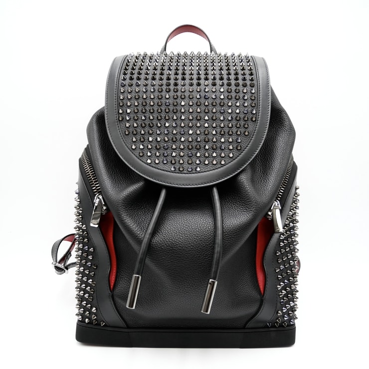 Christian Louboutin(クリスチャン・ルブタン)Explorafunk エクスプローラーファンク バックパック リュック スパイクスタッズ ブラック レザー シルバー金具 メンズ【中古】