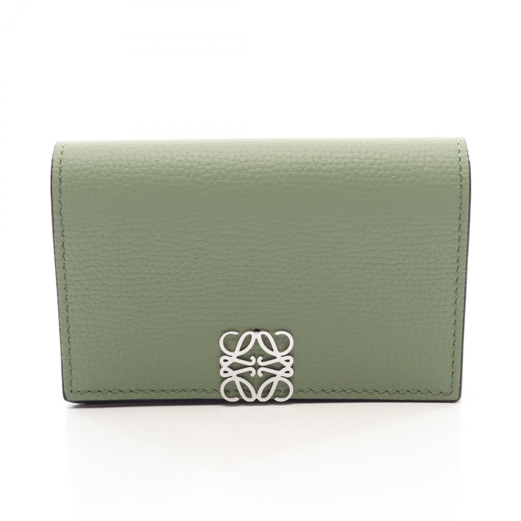 ロエベ LOEWE アナグラム ビジネスカードホルダー 名刺入れ アクセサリー レザー レディース グリーン系 C821M97X08 【中古】