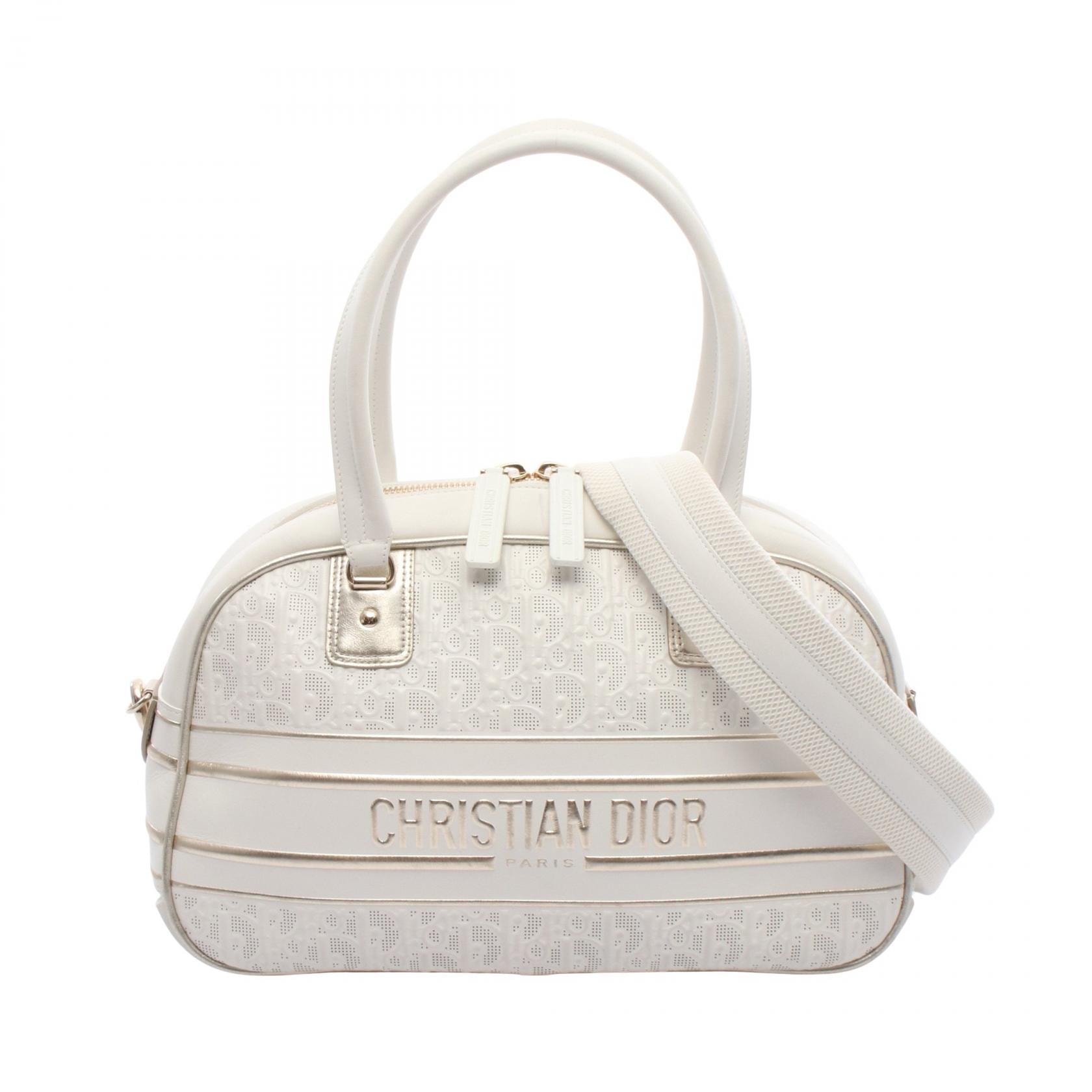 ディオール Dior ヴァイヴ ボーリングバッグ ハンドバッグ バッグ レザー レディース ホワイト系 / ゴールド系 M62040DDT 【中古】