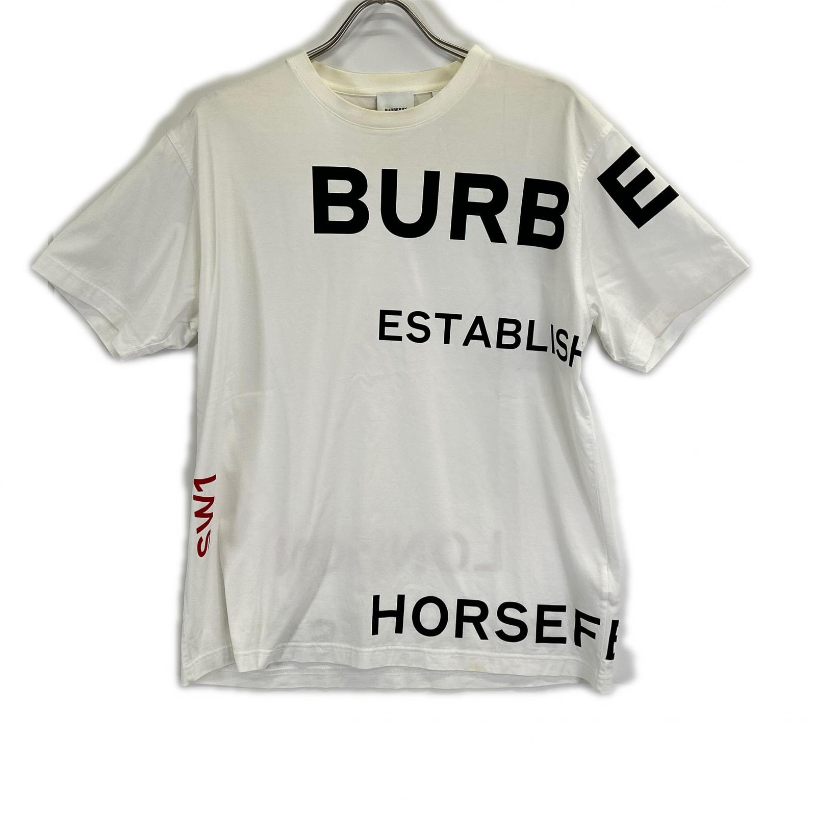 バーバリー 8017103 ホワイト ホースフェリープリント コットン オーバーサイズ Tシャツ S