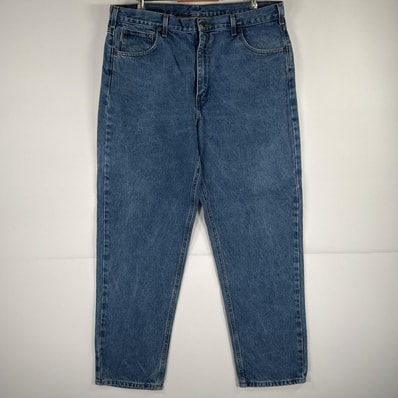 古着 カーハート Carhartt デニムパンツ ジーパン 5ポケット ワンポイント ロゴ ワークパンツ テーパード 大きいサイズ w40 L32 ブルー メンズ