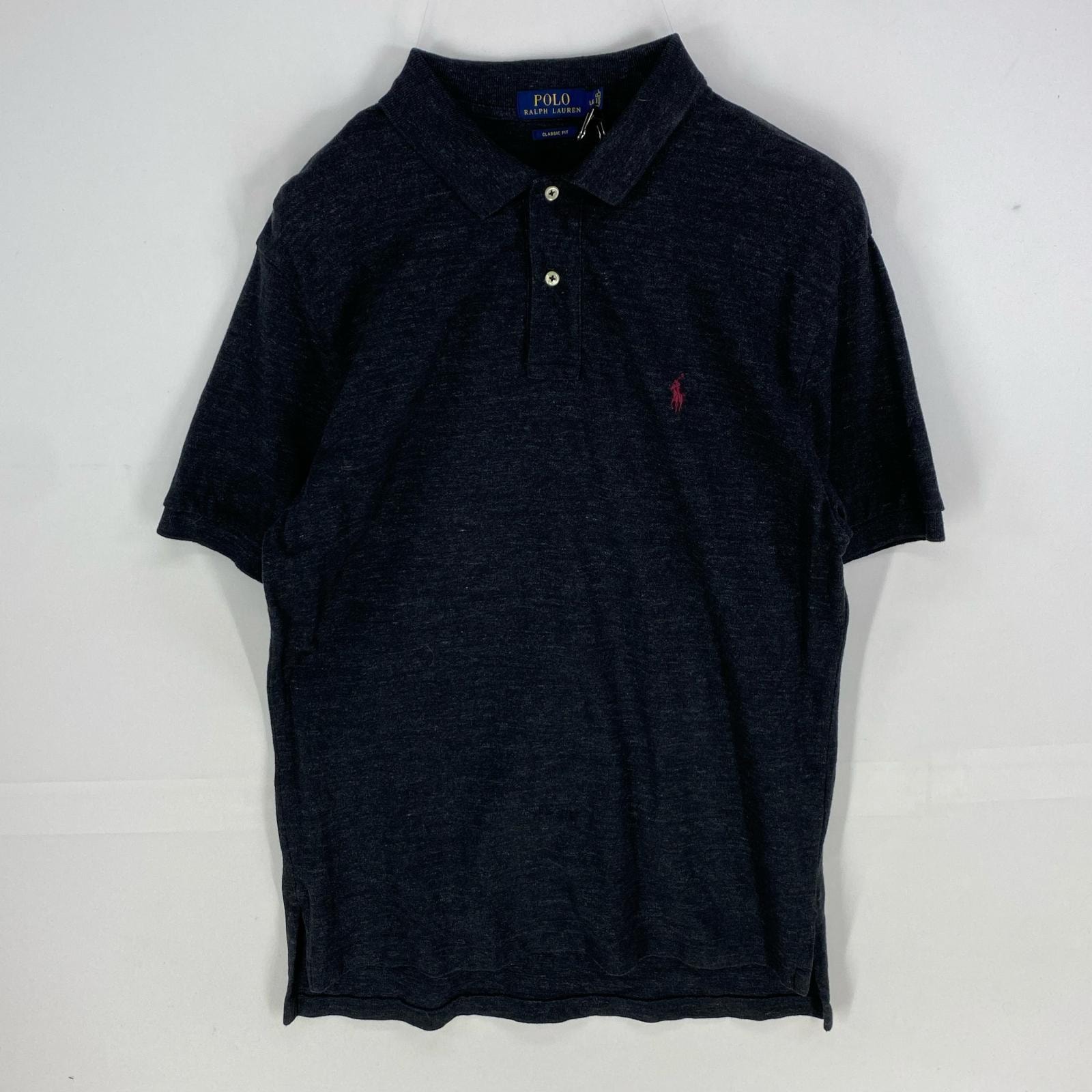 古着 ポロ・ラルフローレン POLO RALPH LAUREN 鹿の子 半袖シャツ ワンポイント ロゴ刺繍 ポロシャツ L  ブラック系 メンズ